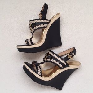 Michael Kors black and Cream Wedge Sandals Size 7